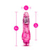 Pink flexible vibrating dildo with 8.5-inch length and 2-inch width, featuring 7-inch insertable shaft and internal bullet vibrator.
