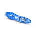 Flexible translucent blue vibrating dildo with a realistic shape and internal motor visible inside.