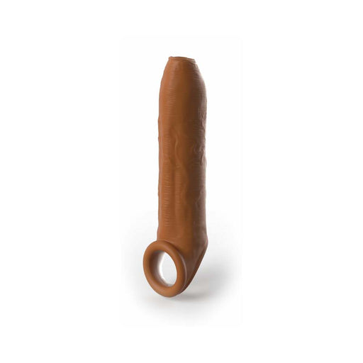 Tan silicone extension sleeve with textured surface and attached flexible strap ring.