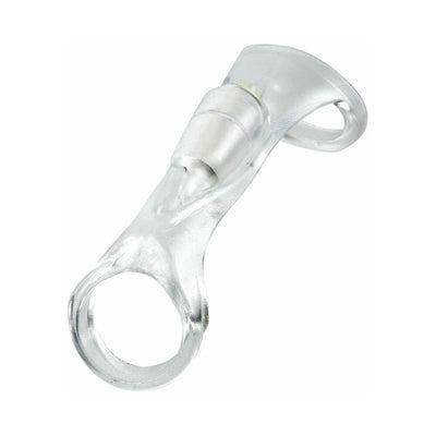 Clear vibrating cock sling with dual stretchy rings and a built-in micro vibe for enhanced pleasure and erection support.