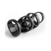 Black vibrating power cage with four stretchy rings and internal micro vibrator for enhanced erection support and partner stimulation.