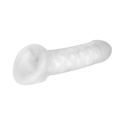 Clear Fat Boy Thin 5.5 sheath made of soft, stretchy material with closed tip and base loop for enhanced fit and sensation.