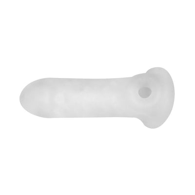 Clear Fat Boy Thin 5.5 sheath made of soft, stretchy material with closed tip and base loop for added comfort and sensation.
