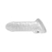 Clear Fat Boy Thin 5.5 sheath with textured surface and secure base loop for enhanced girth and sensation.