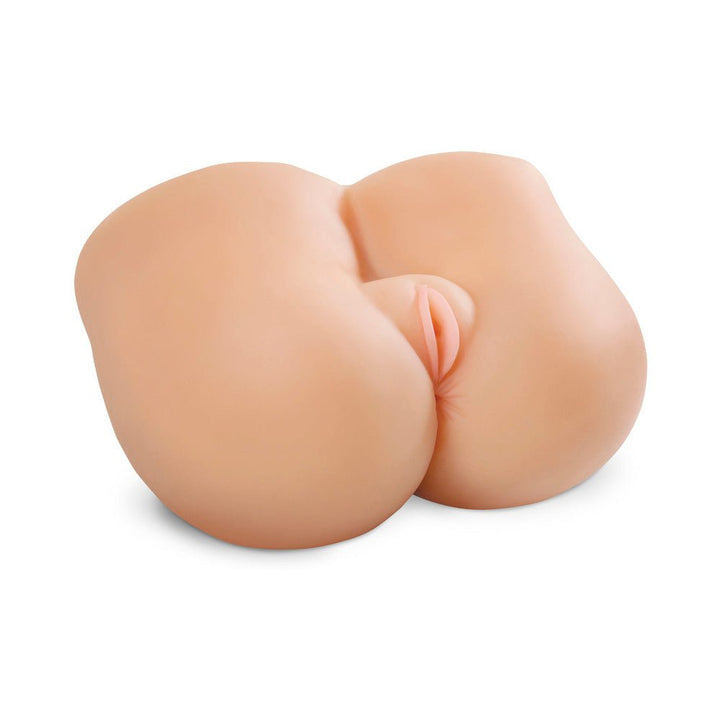 Beige petite dual-entry realistic masturbator with smooth curves and detailed texture.