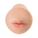 Compact oral stroker with lifelike lips in soft, flesh-toned material designed for realistic deep throat sensation.