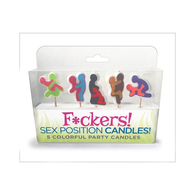 Pack of 5 colorful novelty party candles shaped as playful adult-themed silhouettes in various positions.