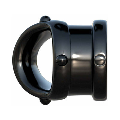 Black glossy flexible cock ring with textured nodules for enhanced support and comfort.
