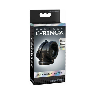 Black Fantasy C-Ringz Rock Hard Cock Pipe in retail packaging with product image and branding details.