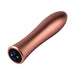 Rose gold anodized aluminum bullet vibrator with digital control buttons and sleek ergonomic design.