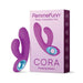 Purple Femme Funn Cora thumping vibrator with ergonomic design and textured handle next to its pink and purple packaging box.