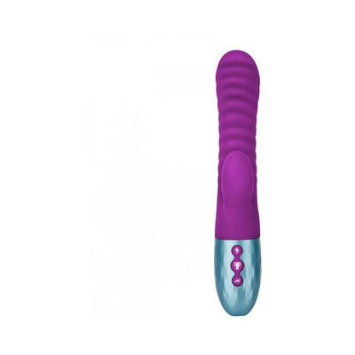 Purple dual-density rabbit vibrator with wavy texture and silver base featuring control buttons.