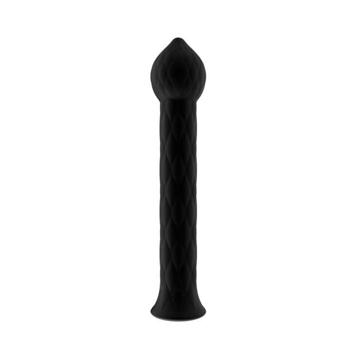 Black textured silicone wand with a pointed tip and diamond pattern for targeted stimulation.