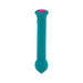 Teal textured silicone wand with rounded tip and pink button on top for versatile stimulation.