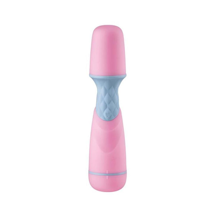 Compact pink and blue Femme Funn Ffix Mini Wand vibrator with textured grip and smooth rounded head.