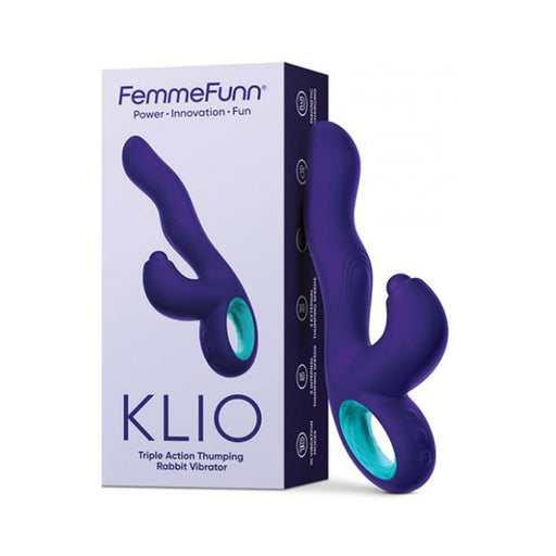 Femmefunn Klio Rechargeable Silicone Triple Action Thumping Rabbit Vibrator Dark Purple | SexToy.com