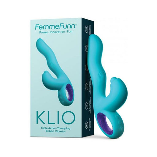 Femmefunn Klio Rechargeable Silicone Triple Action Thumping Rabbit Vibrator Turquoise | SexToy.com