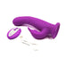 Purple silicone Femmefunn Pirouette Rabbit Vibrator with remote control and USB charging cable on white background.