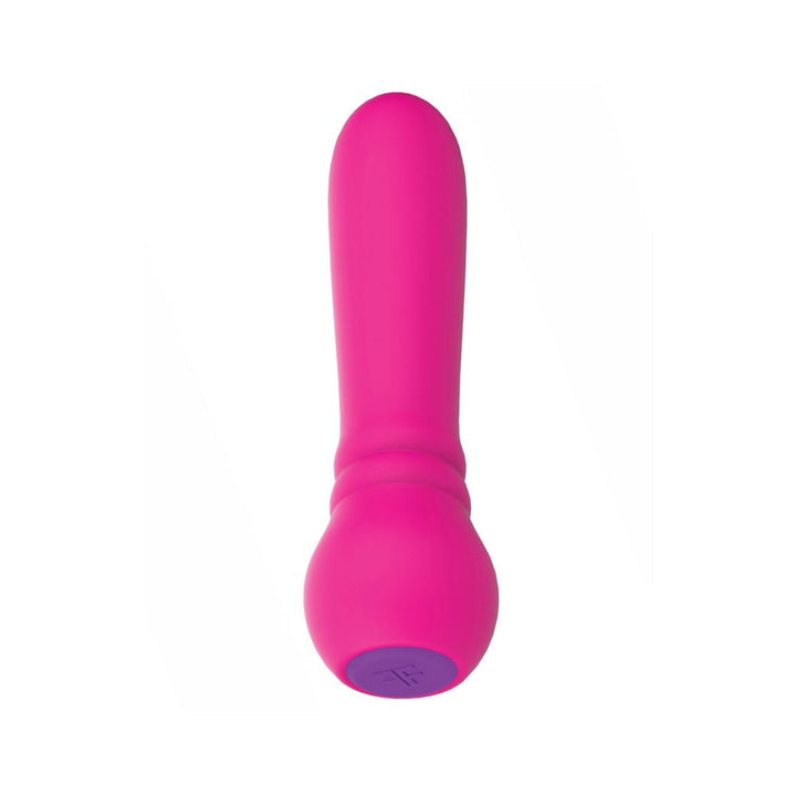 Compact pink silicone mini massager with rounded tip and ergonomic base, designed for customizable vibration modes.