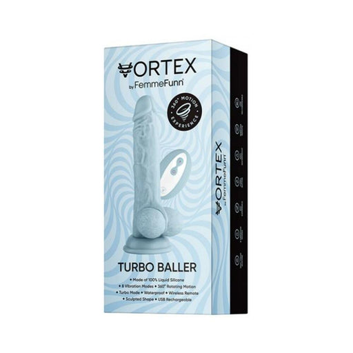 Femmefunn Vortex Turbo Baller 2.0 Rotating And Vibrating Dildo Light Blue | SexToy.com