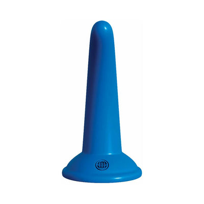 Blue slim beginner strap-on dildo with a flared base, designed for comfortable and secure wear.