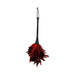 Red and black feather duster with a black handle and hanging loop for playful cleaning or sensory use.