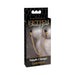 Packaging of Fetish Fantasy Gold Chain Nipple Clamps featuring gold-tone clamps connected by a delicate chain on a grayscale torso background.