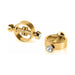 Pair of gold magnetic nipple clamps with clear jeweled accents on a white background.