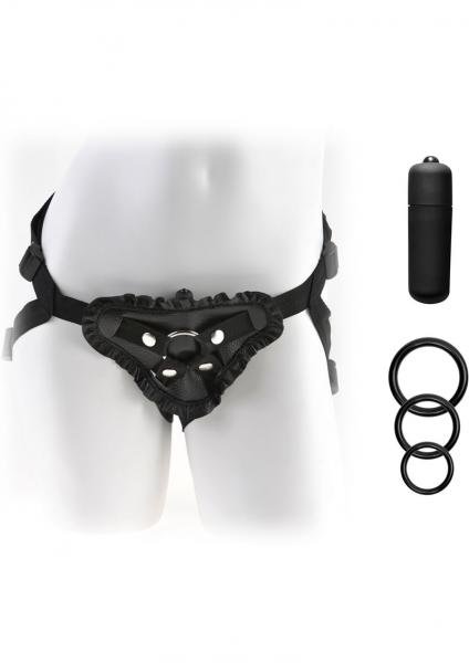 Fetish Fantasy Leather Lovers Vibrating Harness Adjustable Black | SexToy.com