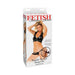 Packaging of Fetish Fantasy Posable Partner Strap-on in black with model wearing the adjustable strap-on and product details.