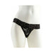 Plus size black lace thong with floral pattern, designed for discreet remote-controlled vibration pleasure.