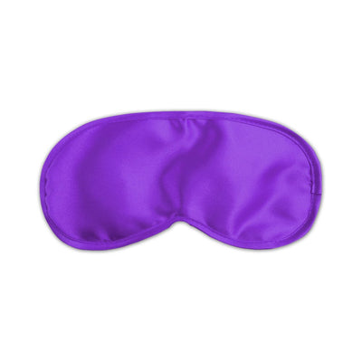 Purple satin eye mask with elastic strap for sensory play and relaxation