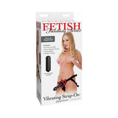 Packaging of Fetish Fantasy Series Vibrating Jelly Dong Strap-On Set featuring adjustable harness and vibrating bullet.