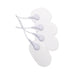 Set of four white oval-shaped electrostimulation replacement pads with attached lead wires on a white background.