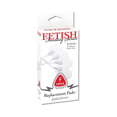 Fetish Fantasy Shock Therapy Replacement Pads box showing 12 adhesive oval-shaped electro pads with lead wire snaps.