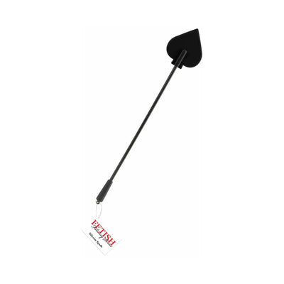 Black silicone spade with heart-shaped paddle and a long handle for disciplinary play.