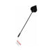 Black silicone spade with heart-shaped paddle and a long handle for disciplinary play.