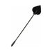 Black silicone spade with a heart-shaped paddle and a long handle with a grip for disciplinary play.