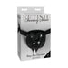Fetish Fantasy Series Stay Put Harness in black with adjustable straps displayed in white retail packaging.