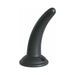 Black curved vibrating strap-on dildo with suction base for hands-free use, designed for beginner anal play.