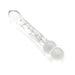 Clear glass dual-ended massage wand with textured shaft and Fifty Shades of Grey logo on one end.