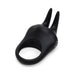 Black silicone vibrating love ring with dual flexible ears and power button on the side for shared intimate pleasure.