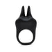 Black silicone vibrating love ring with dual flexible ears for clitoral stimulation, designed for shared pleasure.