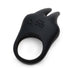 Black silicone vibrating love ring with dual flexible ears and Fifty Shades of Grey branding on top.