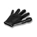Black textured glove with varied raised patterns on each fingertip for enhanced grip and sensory experience.