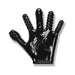 Black textured glove with varied raised patterns on each fingertip for enhanced grip and sensory experience.