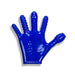 Blue textured glove with uniquely shaped fingertips designed for enhanced grip and tactile sensation.