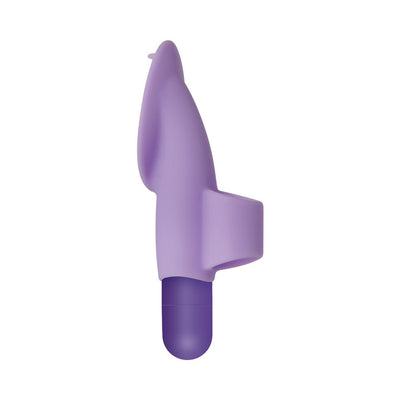 Purple rechargeable finger vibrator with textured stimulating nubs and a smooth silicone finish.
