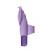 Purple silicone finger vibrator with textured stimulating nubs and a rechargeable bullet insert.