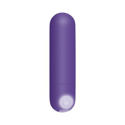 Compact purple bullet vibrator with smooth finish and illuminated power button at the base.
